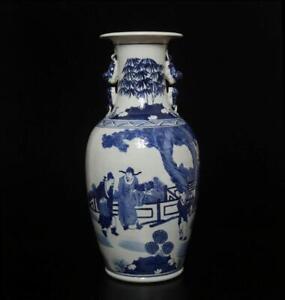 New ListingOld Chinese Blue & White Porcelain Vase w/ figures Yongzheng MK 43CM