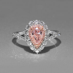 925 Sterling Silver Ring pink simulation diamond women wedding engagement Ring