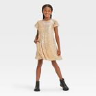 Girls' Short Sleeve Sequin A-Line Dress - Cat & Jack Gold S