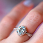 14k White Gold Diamond Rings Aquamarine Wedding 1.95 Carat Certified Lab Created