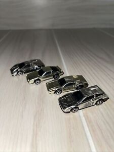 Hot Wheels lot Of 4 Mini Racers Mattel Chrome Lamborghini Ferrari Camaro