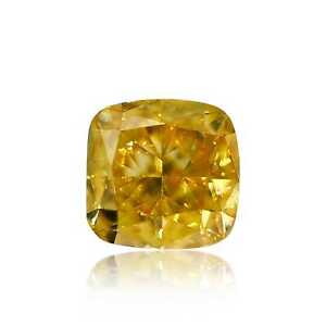 0.32 Carat Fancy Vivid Yellow Natural Diamond Loose Cushion Cut, VS1 Clarity GIA