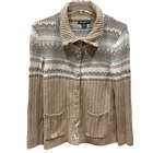Vtg Eddie Bauer Merino Wool Cotton Fair Isle Cardigan Sweater Button cream ivory