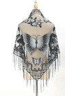 Fringed Lace Triangle Scarf Shawl Big Butterfly Embroidery Scarves Tassel Shawls