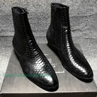 Men's Chelsea Boots Genuine Leather Snakeskin Ankle Boots Pointy Toe Dress Shoes