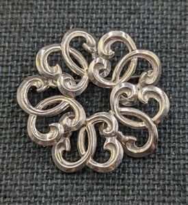 Vintage Sterling Silver WRE 1950's Crescent Heart Openwork Floral Brooch Pin 8g