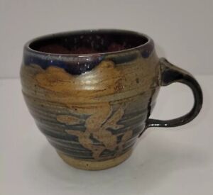 Studio Art Pottery Coffee Cup Mug Signed Handle Design Multicolor Speckled
