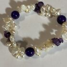 Amethyst, Moonstone And Pearl Stretch Bracelet