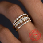 4pcs set 925 Sterling Silver Gold Plated Stacking Rings Paved Zirconia Thin Band