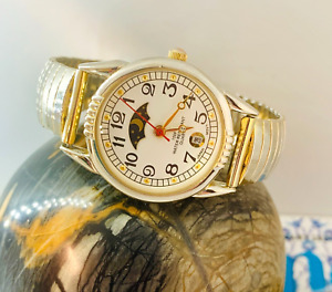 Advance Sun Moon Indicator/White Dial Silver/Gold Tone Womens Watch New Battery