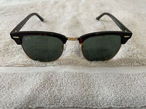 Pre-Owned Ray-Ban Clubmaster Tortoise/ Arista/Green Sunglasses RB3016 W0366 51m