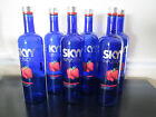 Lot of 6 Empty 1 Liter Skyy Strawberry Vodka Blue Glass Bottles with Caps