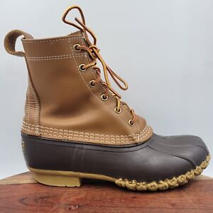 LL Bean Boots Women's 8M Tan Brown Leather Lace Up Duck Rain Hunting Unlined Gum