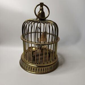 Vtg Small Decorative Round Brass Bird Cage with Faux Bird - 10-Inch Tall