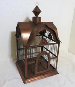 Bird Cage Vintage Metal Copper Tone Birdhouse Cathedral Pagoda Roof Parakeet