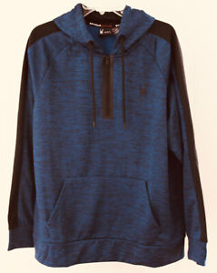 Spyder ProWeb Hoodie L Blue Black 1/4 Zip Sweatshirt Pullover