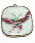 Vintage Large Silver Plate Old Chinese Pottery Butterfly Pendant