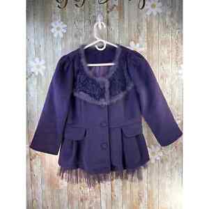 Anthropology by Ryu Women's Coat Size Medium Purple Fur Trim Pockets Buttons