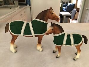 EUC Vintage Breyer Clydesdale Mare & Foal Horses W/Green Coats