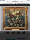 Large Antique Barbary Pirates Orientalist Maritime Oil Painting Original Frame