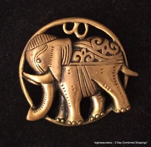Vintage Brooch Pin SIGNED V&A Elephant Gold tone Jewelry lot y
