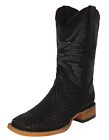 Mens Western Cowboy Boots Black Leather Woven Square Toe Botas Vaquero Tejida