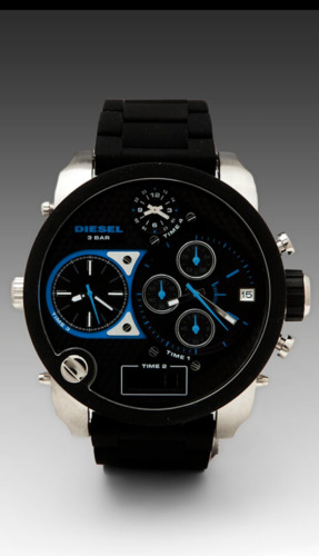diesel dz7278 black silicone blue analog/digital ip quad zone chronograph watch