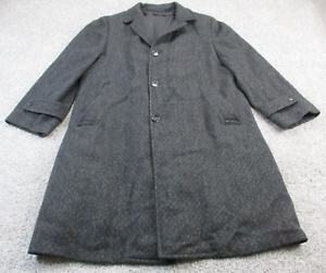 Vintage Cashmere Wool Blend Over Coat 42 Gray Trench Pockets Buttons Size 46 Men