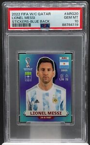 88784119 Lionel Messi 2022 FIFA WC Qatar Stickers Blue Back PSA 10