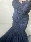 Angel Forever Navy Blue Fishtail Prom Evening Dress S Uk8 Lace And Crystals