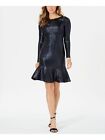 NIGHTWAY Womens Metallic Long Sleeve Jewel Neck Knee Length Evening Sheath Dress