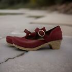 Dansko Women's Size 36 Beatrice Red Suede Nubuck Leather Mary Jane Clog Shoes