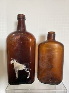 Large Vintage Amber Glass Bottles 7.5” - 10”