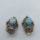 Unsigned Western Germany Blue Turquoise Cabochon  Clip-on Earrings