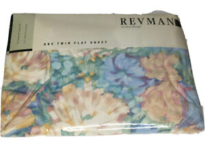 Vintage Revman Twin Flat Sheet Percale 1989 USA Pastel Floral Watercolor NIP
