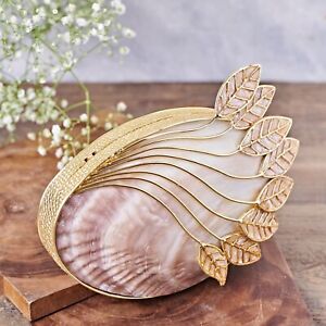 Original Seashell Inlaid with handcrafted floral leaf designer Brass clutch bag