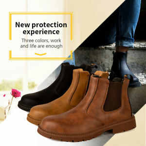 Steel Toe Work Boots for Men Leather Safety Shoes Waterproof Construction Shoes