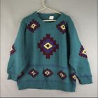 Vintage Intentions Wool Sweater Women's Large Turquoise Hand Knit Southwestern