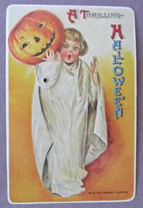 Vintage Move The Pumpkin Embossed Halloween Postcard * Girl Costume Mechanical