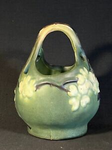 Antique Roseville Pottery Dogwood II Ceramic Basket Vase Planter Matte Green