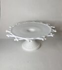 Vintage Imperial Glass Cake Stand Milk Glass Laced Edge 12 inch Articulated Rim