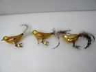 Christmas  Gold Glass Bird with Feathers Clip-On Ornaments 3 Pcs