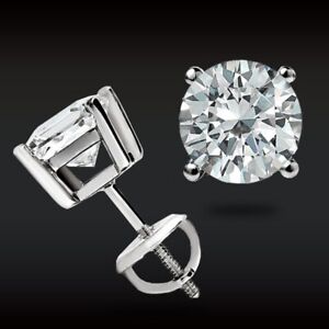 1 CTW Real Certified Round Moissanite Solitaire Stud Earrings 14K White Gold New