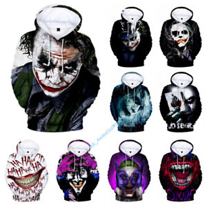 Men Women Joker 3D Pullover Hoodie Sweatshirt Hip Hop Streetwear Jumper
