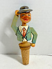 Vintage Anri Hand Carved/Painted Wood Mechanical Stoppers Man Tips Hat (ITALY)