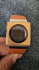 Casio Futurist La-2001 Lcd Quartz Watch Orange /Silver Stainless Steel Bezel