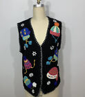 Vintage Christmas Sweater Embroidered Vest Large