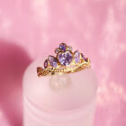 Gold Crown Ring Purple Stones Adjustable