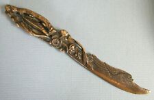 Vintage Solid Brass Letter Opener with Mythical Animal or Bird-Flowers-Leaves