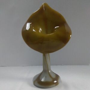 Jack In The Pulpit Italian Hand Blown Vase Mid-century White Webbed Caramel